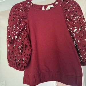 Dolan burgundy Ruffled Lace Sleeve Blouse